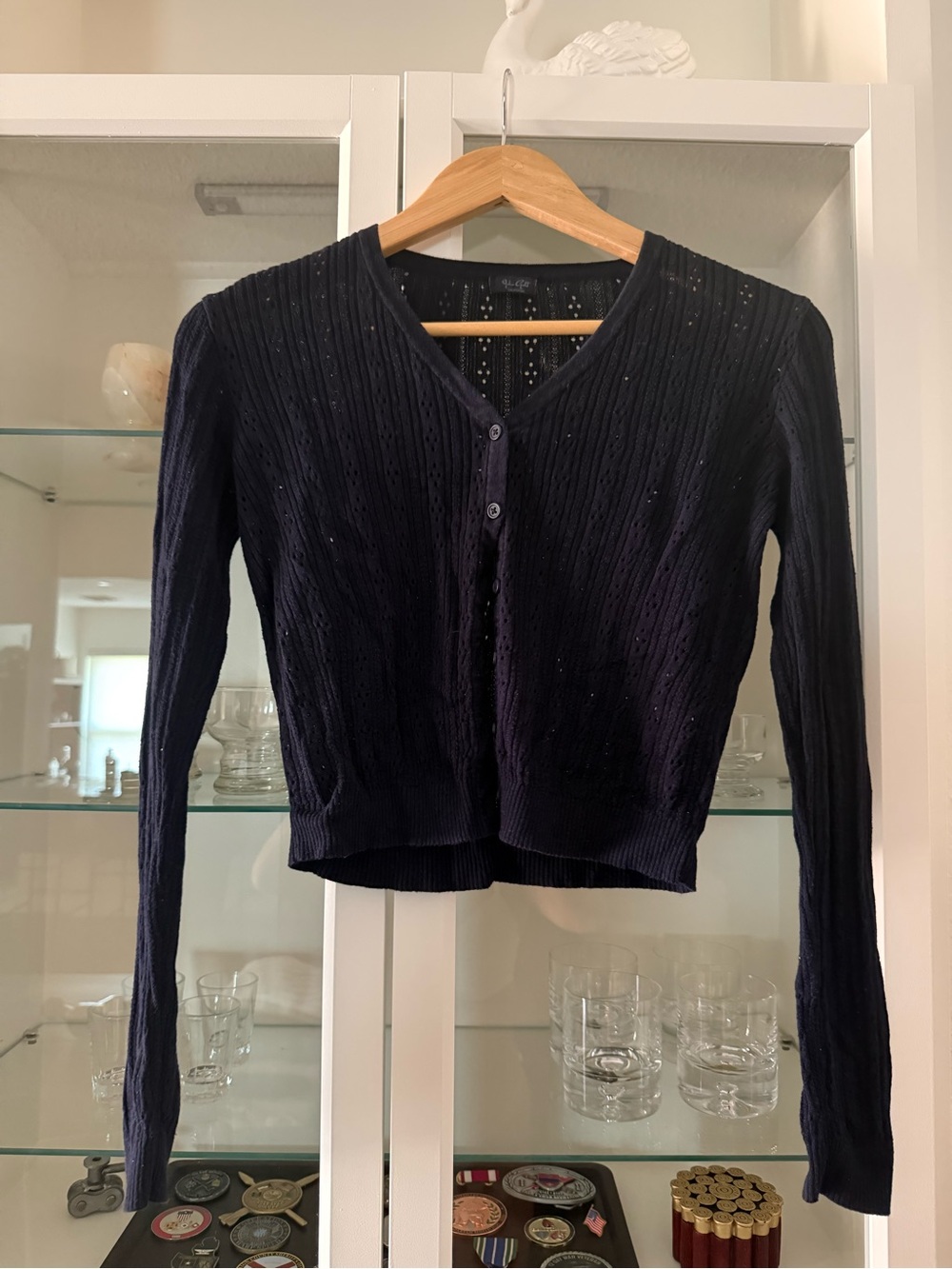 Brandy Melville Navy V-Neck Sparkle Cropped Cardigan